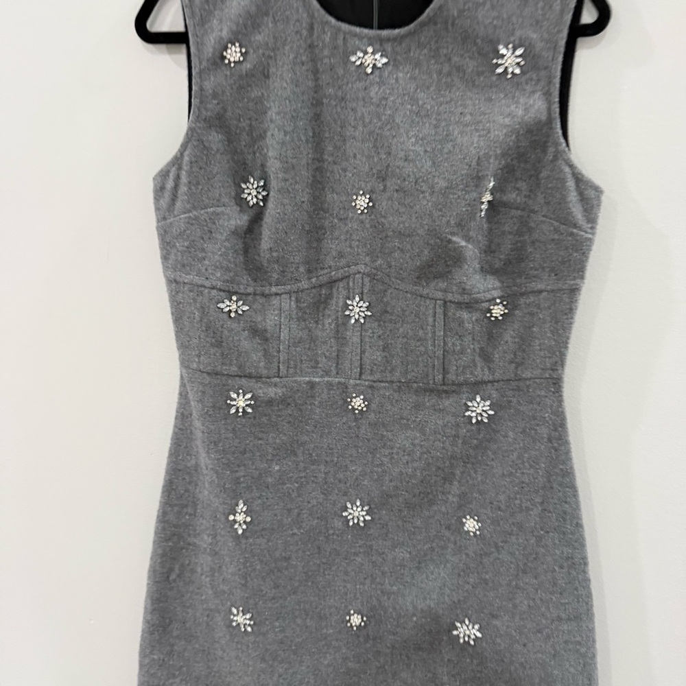 Anthropologie Vineet Bahl Dress Crystal Embellished Shift Wool Mini in Grey - Picture 7 of 9